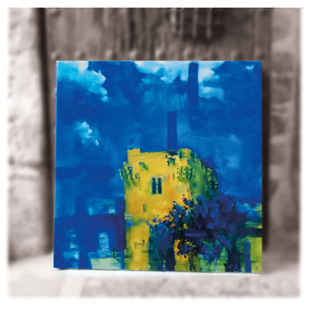 Obra disponible para colección de arte en azul de pintura al óleo gran formato